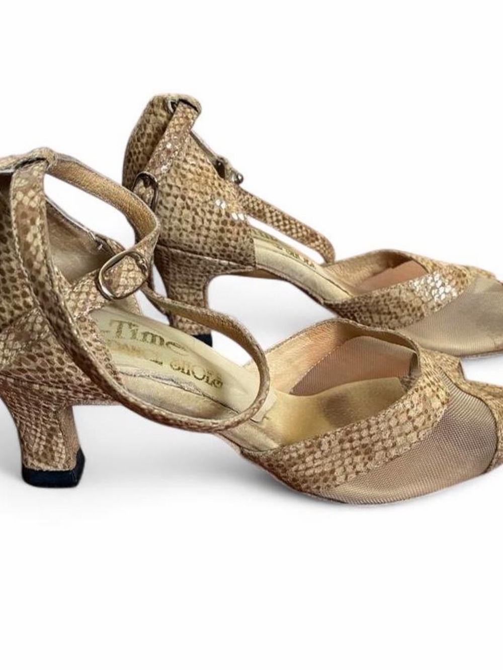 Gold Textured Ankle-Strap Dance Heels for Women